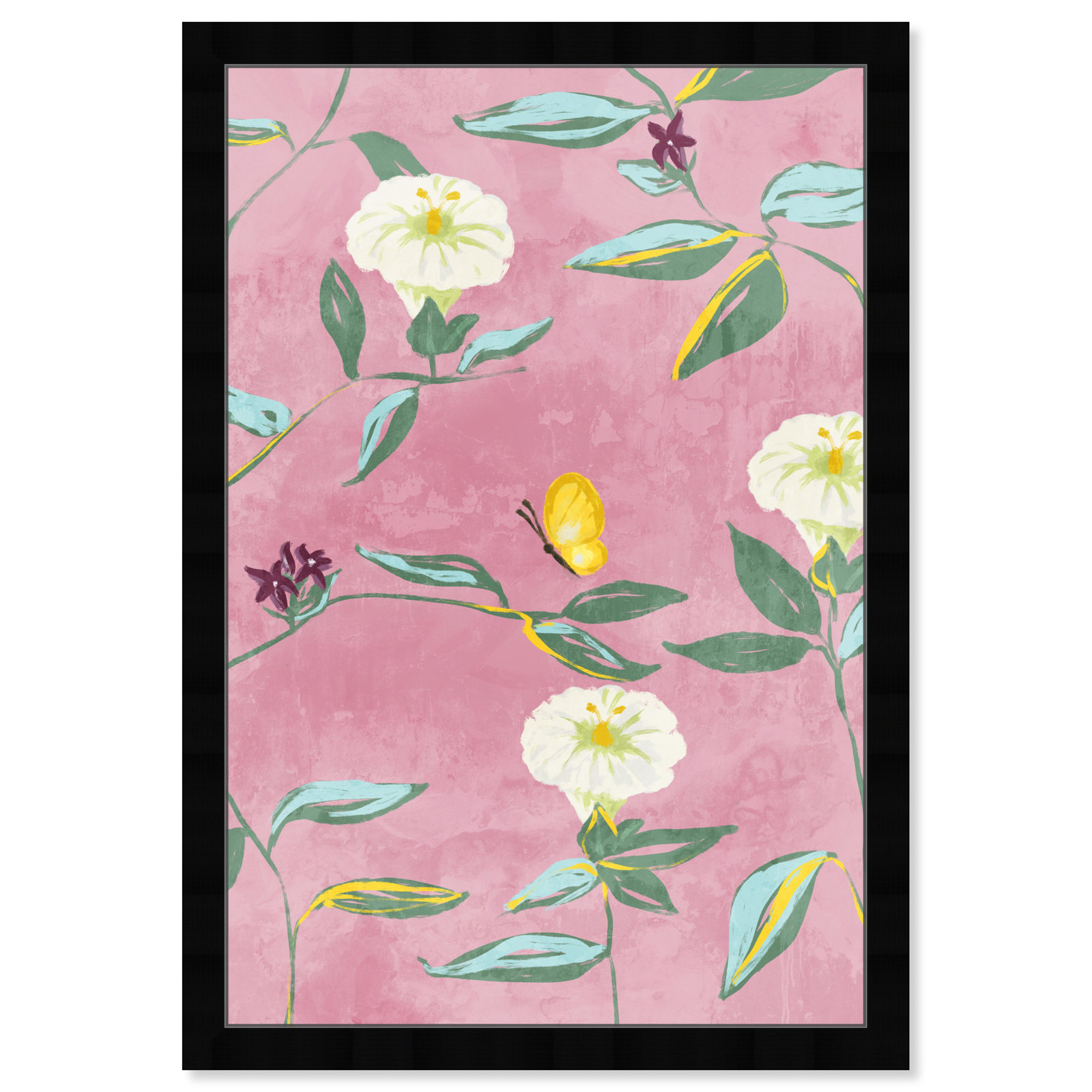 Floral Spring Tapestry Pattern Print, Black, 56" H x 38" W