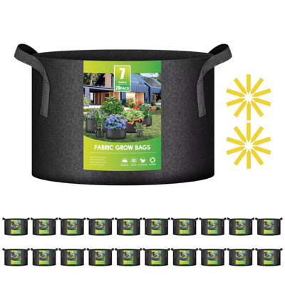 iPower 20 Pack Grow Bags, Garden Planting Nonwoven Fabric Pots with Reinforced Handle, Heavy Duty and Aeration Planter Pot for Tomato, Fruits, Vegetables and Flowers, Black