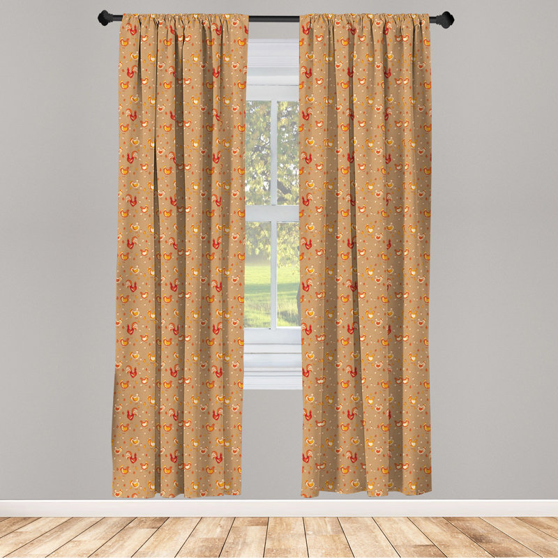 Hen and Chicks Semi-Sheer Rod Pocket Curtain Panels, 28" x 95", Camel Vermilion