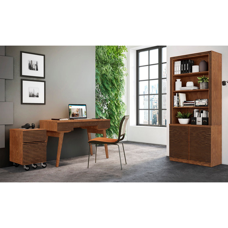 Tango 48" Warm Cognac Solid Wood Writing Desk with USB Dock