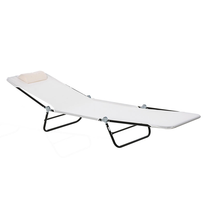 Chaise longue pliante, chaise longue de bronzage, Blanc, crème