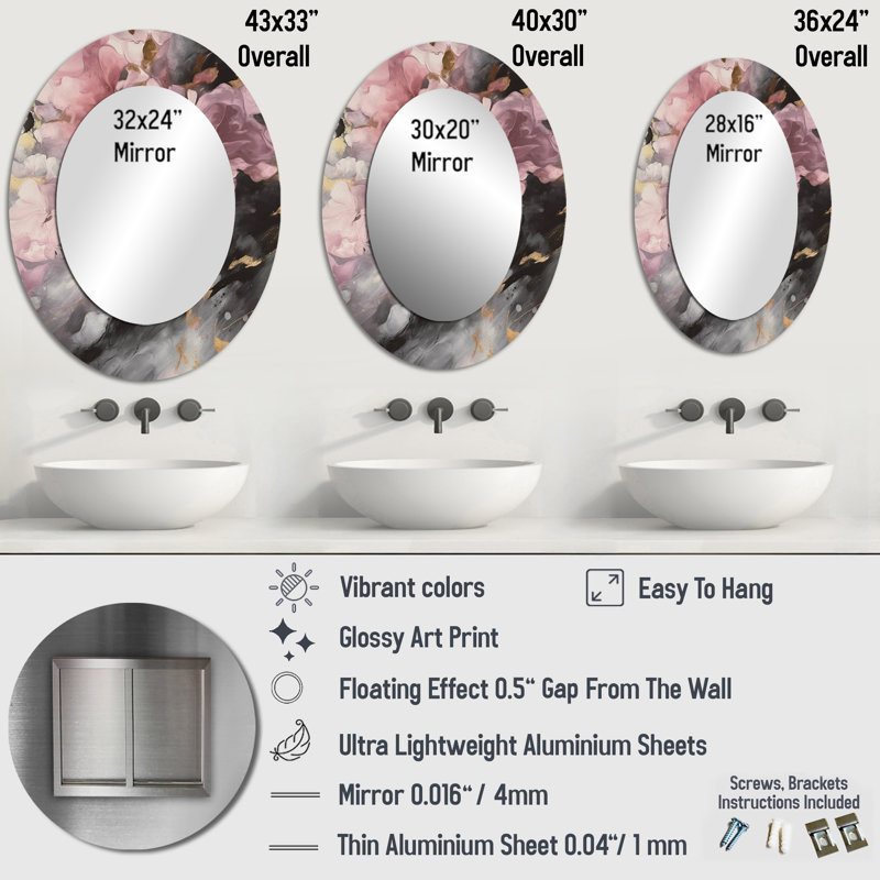 Miroir mural rose, 43 po x 33 po