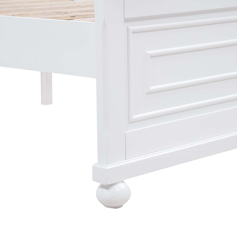Traditional Style Queen Size Bed with Headboard and Footboard,Pinewood Bed with Strengthened Bed Frame, White