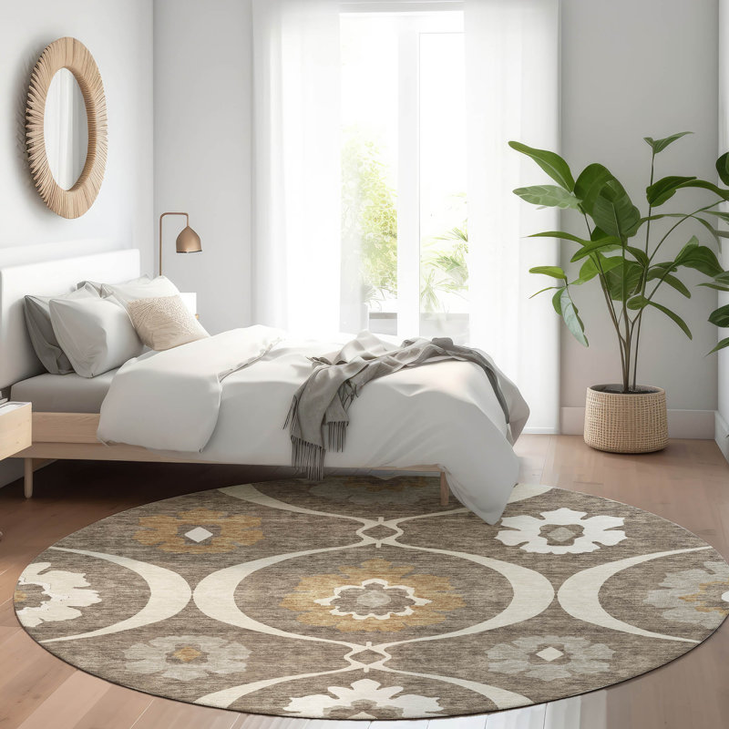 Premium Machine Washable Prisco Brown Rug, Round 8'