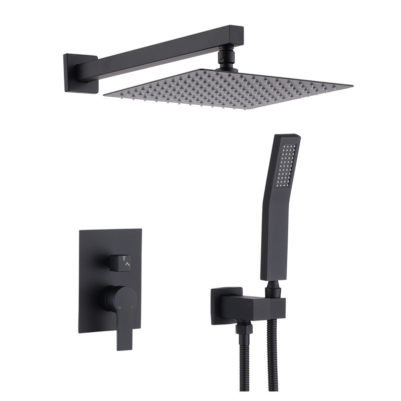 Système de douche 12 pouces noir mat à fixation au plafond - Ensemble de douche de salle de bain luxueux en acier inoxydable haute pression