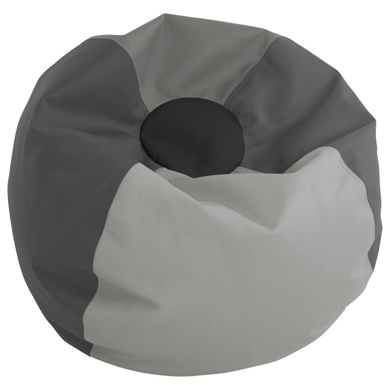 Gray and Light Gray Faux Leather 35" Bean Bag Chair