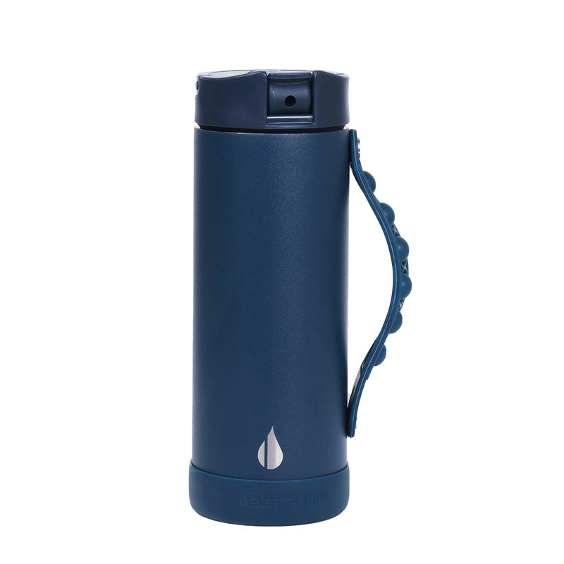 Bouteilles d'eau élémentaires 14 oz pour enfants en acier inoxydable avec couvercle en paille, Bleu marine