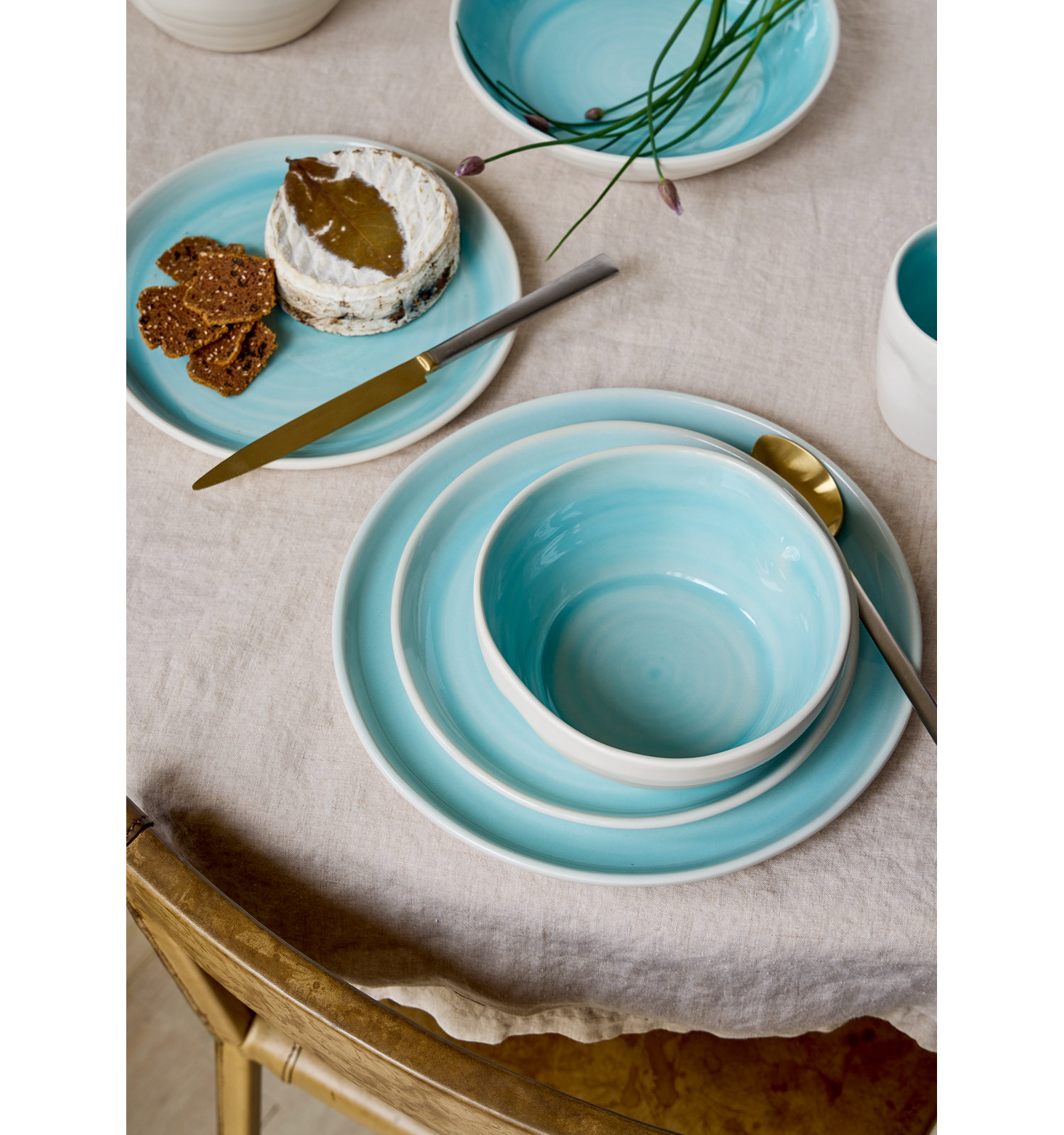 Pinch Stoneware Dinnerware Set, Aqua