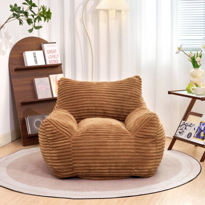 Bean Bag Chair with Armrests - Oversized Comfy Beanbag Lounge Lazy Floor Sofa Chair, Brown