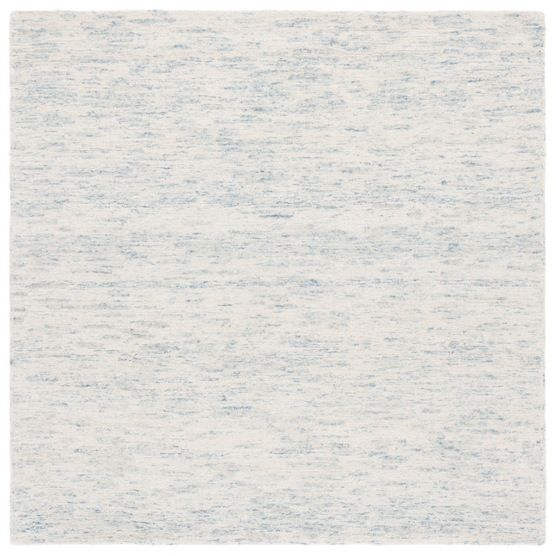 Touete Ebony Hand Tufted Wool/Cotton Abstract Rug in Ivory/Light Blue, Square 6'