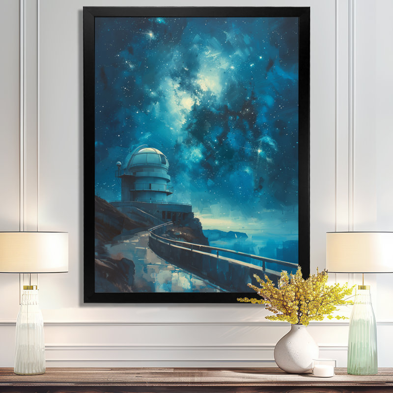 «Blue White Star Station Observer II», reproduction d'art mural, Toile encadrée noire simple, H 16 po x l 32 po x P 1 po