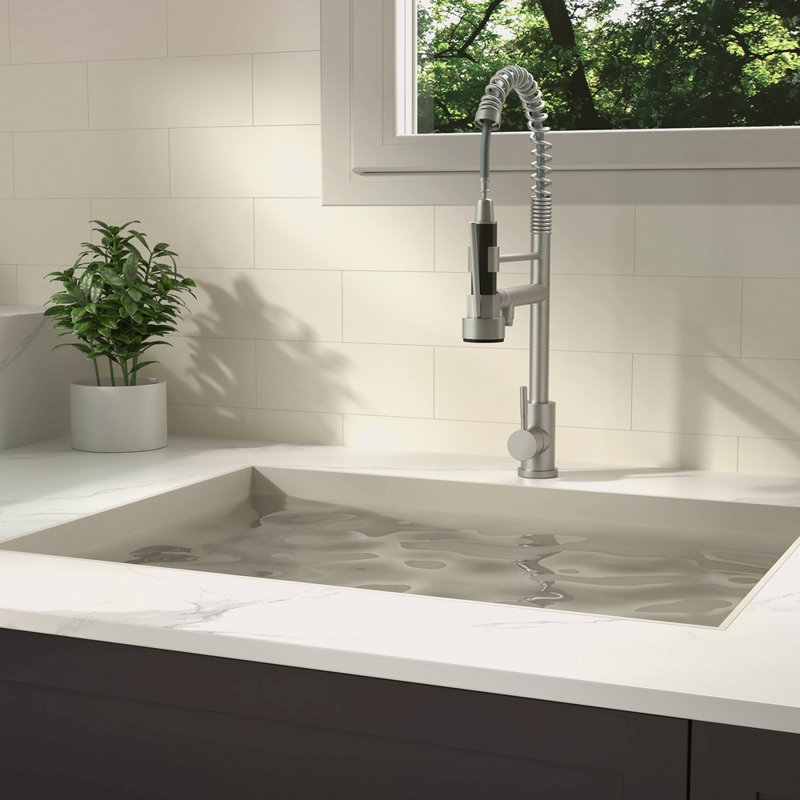 Home CUPC Certified 19" Single Handle Kitchen Faucet, Brushed Nickel