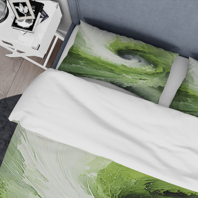 Ensemble de housse de couette vert et blanc Whsipering Abstract Spiral III - Abstract Spirals