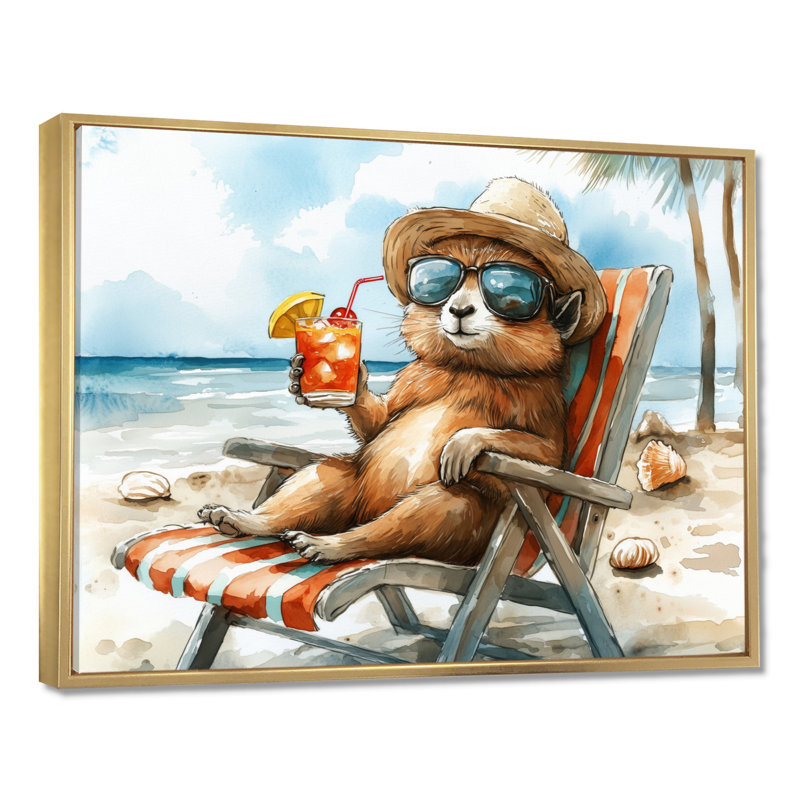 Saxton - art mural animaux côtiers, Toile avec cadre flottant or, H 12 po x l 20 po x P 1 po