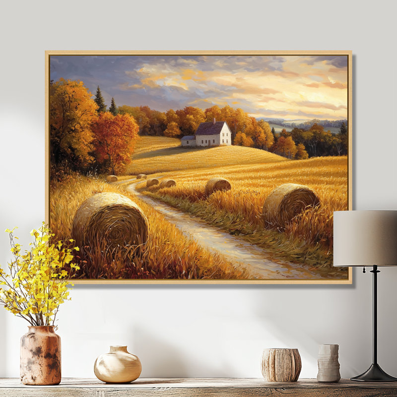 «Countryside Golden Harvest Fields IV - Art mural campagne pour le salon, H 24 po x l 32 po, Cadre doré