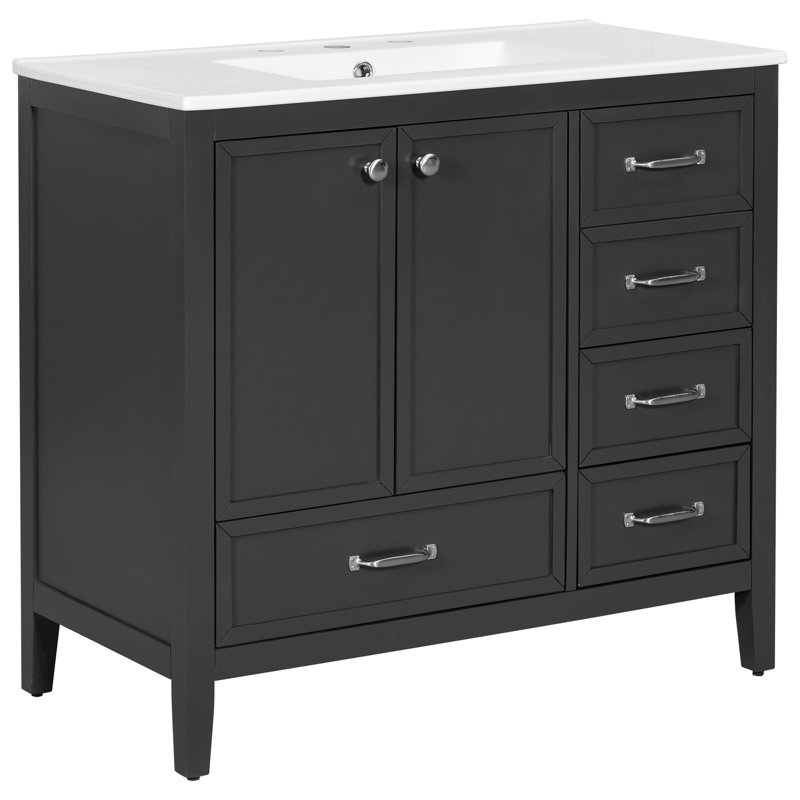 Meuble-lavabo 36 po avec lavabo en céramique, Bleu