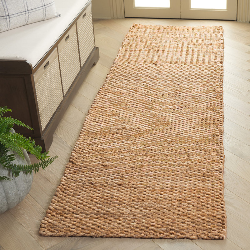 Nethe Natural Fiber Flat Weave Jute Pile Geometric Rug, Runner 2'3" x 8'