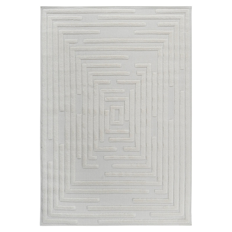 Step Collection High-Low Striped Cream Indoor Area Rug, 7'9''X10', Modern, Contemporary, Geometric, Bohemian, Bedroom, Kitchen, Living Room, Non Shedding Carpet