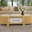 Table basse ovale cannelée avec rangement pour le salon, bois d'hévéa massif, 1 tablette et 2 portes de rangement ouvertes, naturel, 47 po-68783097