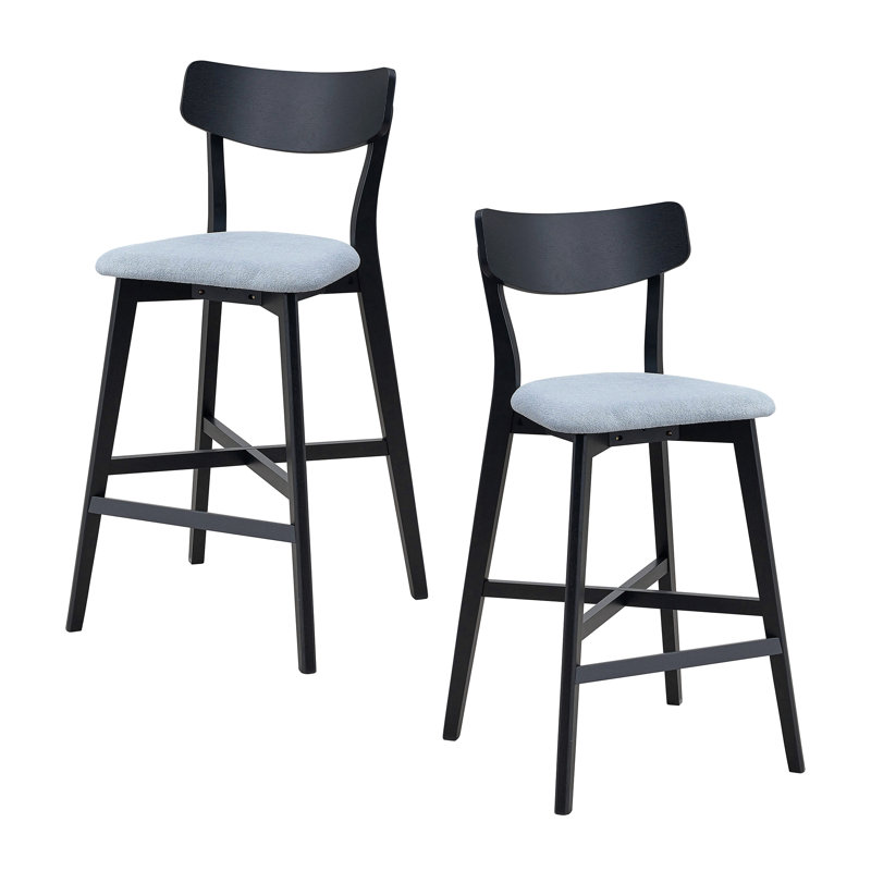 Wooden Bar Chairs Set Of 2, Modern Soft Upholstered Kitchen Island Chairs, Counter Height Stool With Backrest