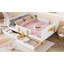 Lit plateforme double avec tiroirs de rangement, structure en bois massif, garde-corps, petite tablette et crochets, aucun sommier nécessaire, blanc-294677191-294677242