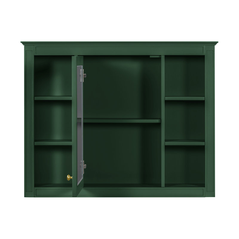 Wall-Mounted Bathroom Storage Cabinet With Mirror And Open Shelves, Green
