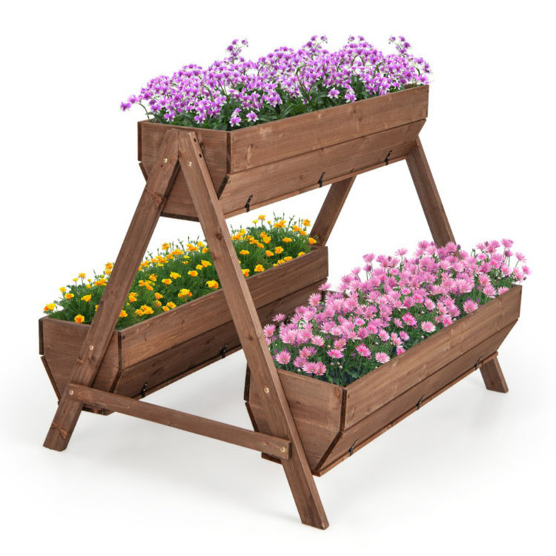 Arlmont & Co. Vertical Raised Garden Bed Wood Tiered Plant Stand W/ 3 Planter Containers, 35" H x 44" W x 36" D