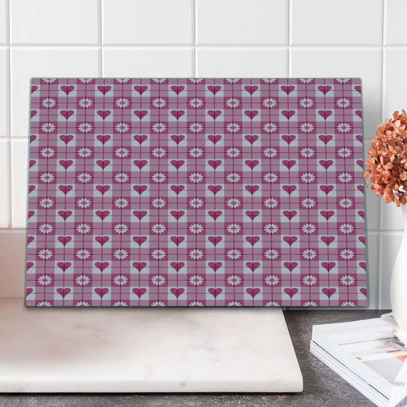 Ambesonne Abstract Cutting Board Large Size Heart and Flowers Petals Pale Pink and Magenta