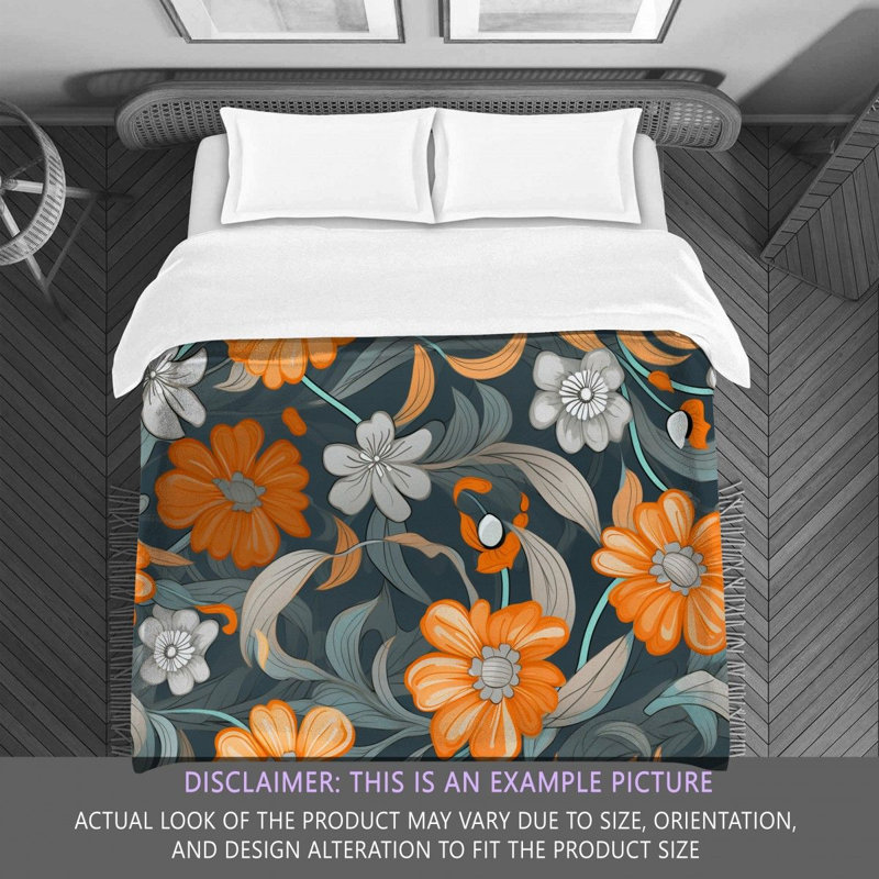 Machine Printed Comforter, Orange/Silver, King Comforter