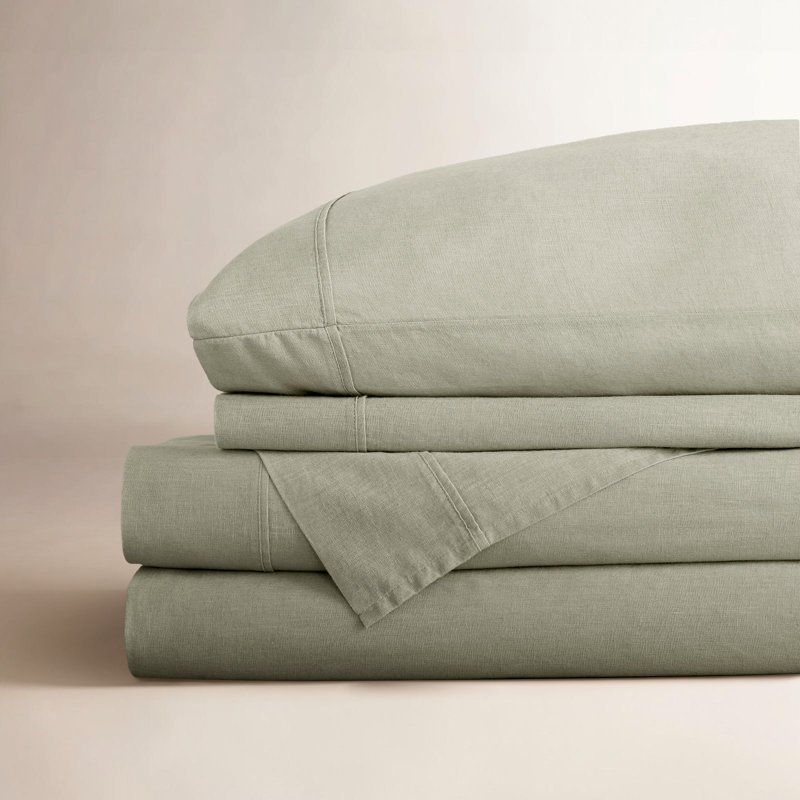 Jeffen Linen Blend Sheet Set, Full Sheet Set + 1 Fitted Sheet + 2 Pillowcases, Sage