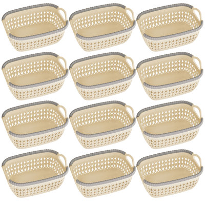 Panier en rotin en plastique, organisateur de bacs de rangement pour placard, étagère, cuisine, garde-manger et salle de bain - idéal pour le maquillage, les cosmétiques, les fournitures pour les cheveux et les vêtements