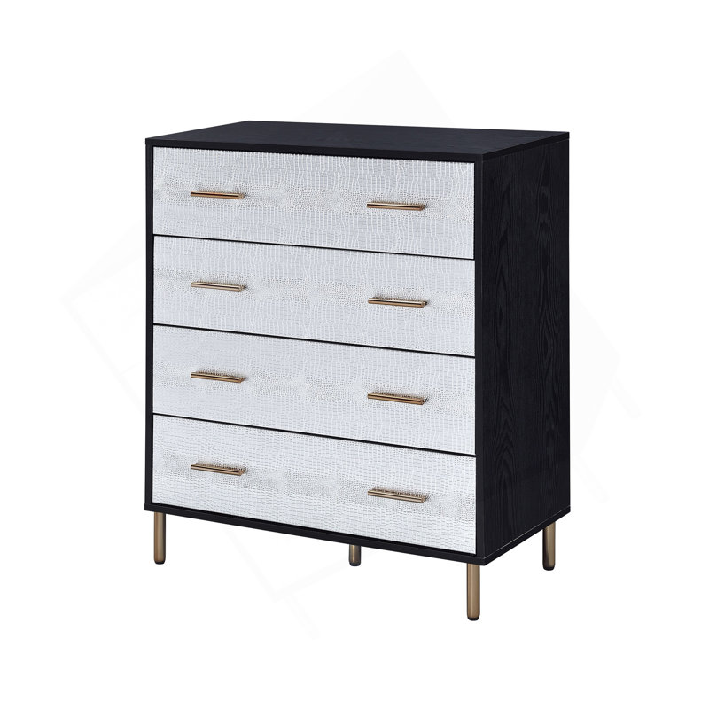 Commode 4 tiroirs noire et argentée