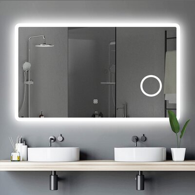 LED Lighted Wall Mounted Frameless Rectangle Bathroom Makeup Vanity Mirror With Magnifying / Touch Switch / Waterproof -  Orren Ellis, A5FB2D98E6114F9BB43ED9AFDADD0B99