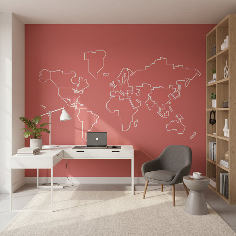 Papier peint carte du monde moderne, décoration murale ludique, L 108 po x l 140 po, Rose