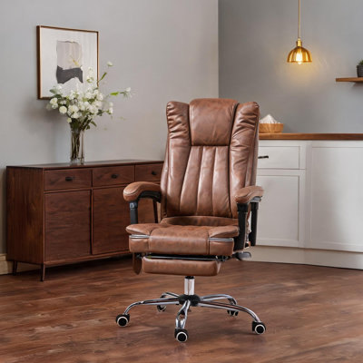 Fauteuil de bureau massant en microfibre marron chaud avec chauffage réglable et soutien lombaire vibrant
