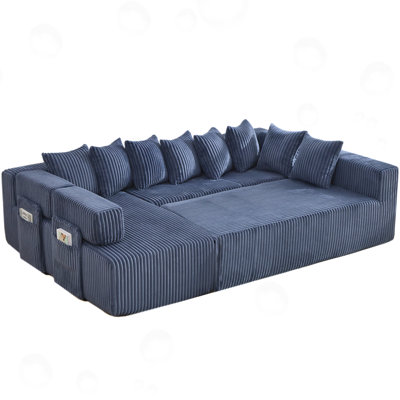 U Shaped Corduroy Sectional Sofa with side pocket