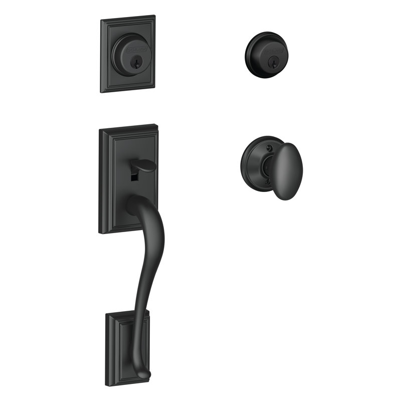 Addison Handleset with Double Cylinder Deadbolt and Siena Door and Rosette, Matte Black, Keyed Alike, Yes