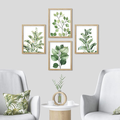 " Green Pastel Forest Fern Leaf " 4 Piece Art Graphic Art Print
