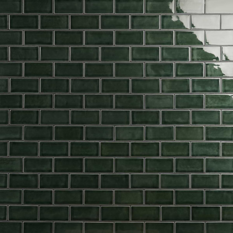 Nabi Subway 3X6 Crackled Glossy Glass Tile, Deep Emerald Green