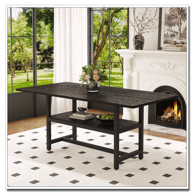 71"Long Dining Table With Shelf Storage, Black