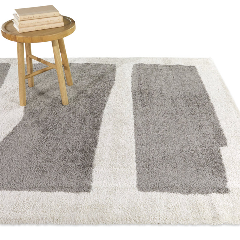 Rectangle Luey Abstract Machine Woven Recycled P.E.T. Area Rug in Gray/Beige, Rectangle 7'10" x 10'