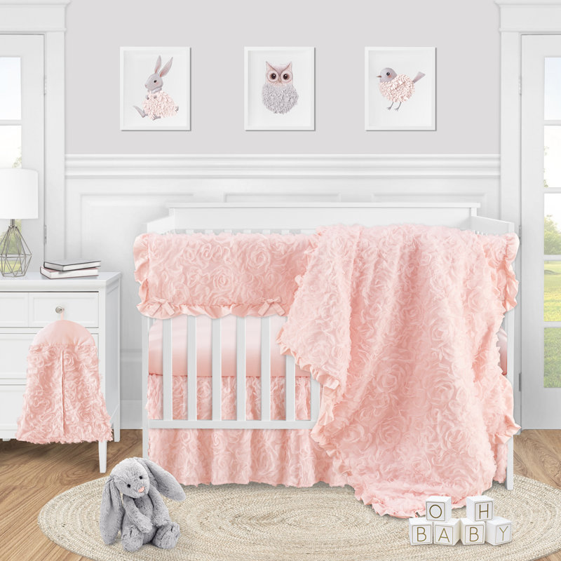 Volant floral pour lit de bébé, Rosé
