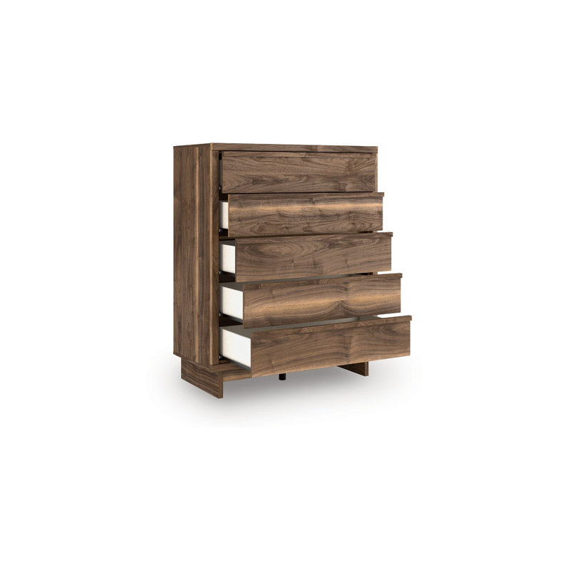 Commode haute Lina, 5 tiroirs avec poignées intégrées, brun naturel