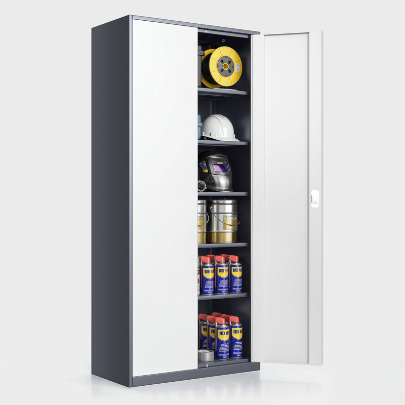 Armoires de rangement en métal avec serrure, H 71 po x l 31,5 po x P 15,75 po, Gris / blanc