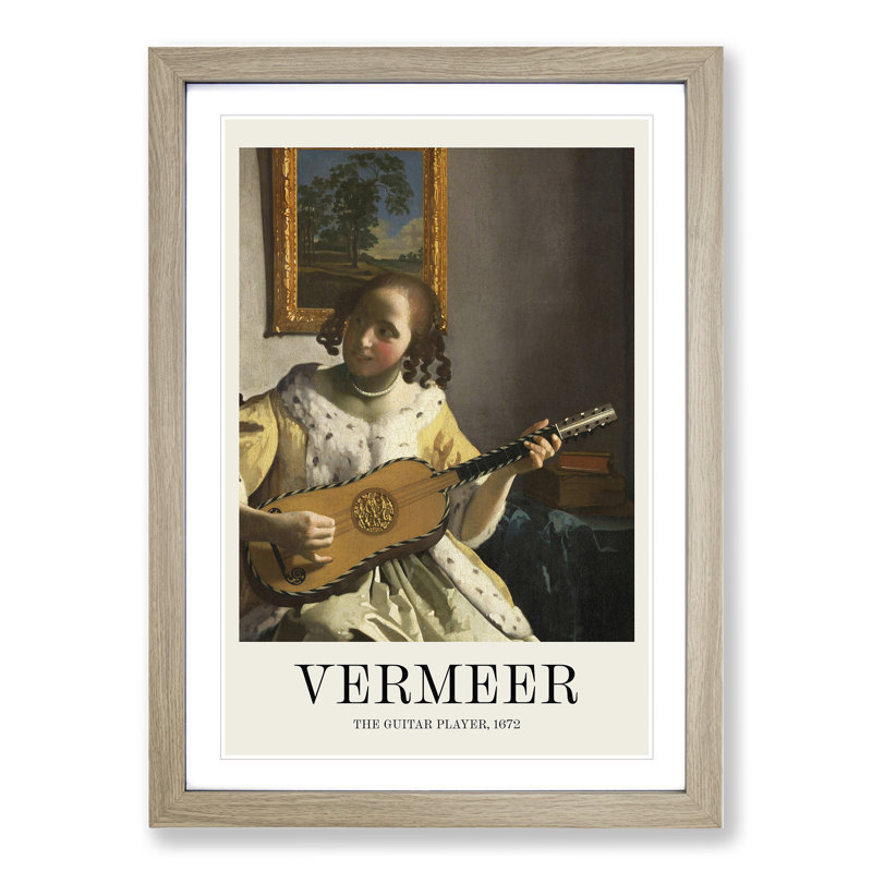 Girl Playing Instrument by Johannes Vermeer - Single Picture Frame Print, 48cm H x 36cm W x 2cm D, Oak Framed