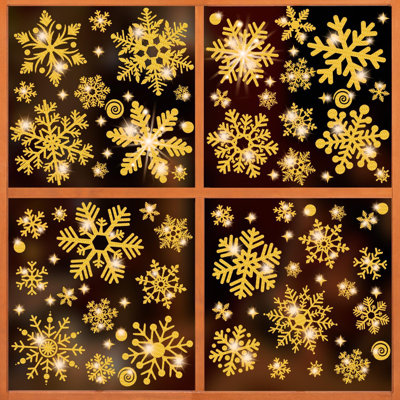 Gold Glitter Snowflake Window Clings