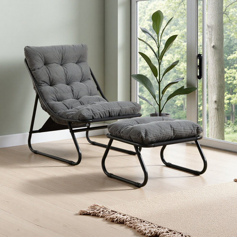 Méridienne de patio avec repose-pieds, fauteuil inclinable confortable avec coussin gonflable et repose-pieds, idéale pour le salon