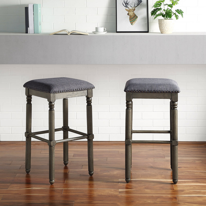 Wood Upholstered Bar Stools, Set Of 2, Grey