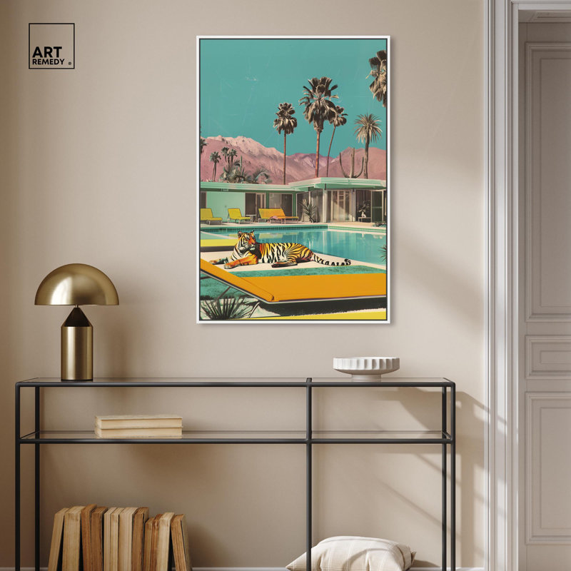 Art, art moderne, toile Tiger, 37" H x 25" W, White Floater Framed