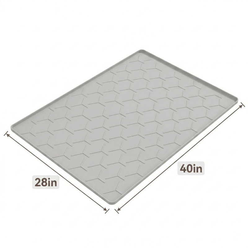 Très grand tapis de litière pour chat, 40 po x 28 po, piège efficacement la litière, protecteur de plancher imperméable en silicone, gris